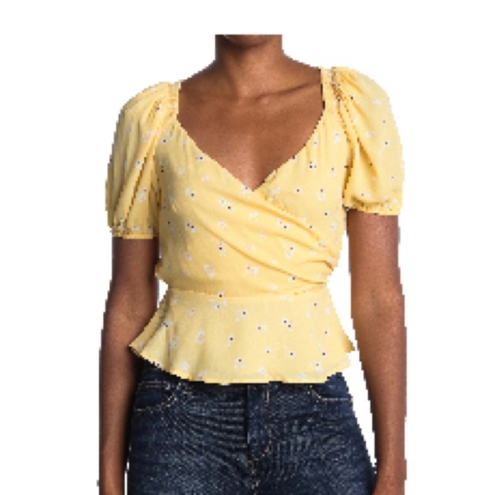 Astr the label floral yellow peplum blouse